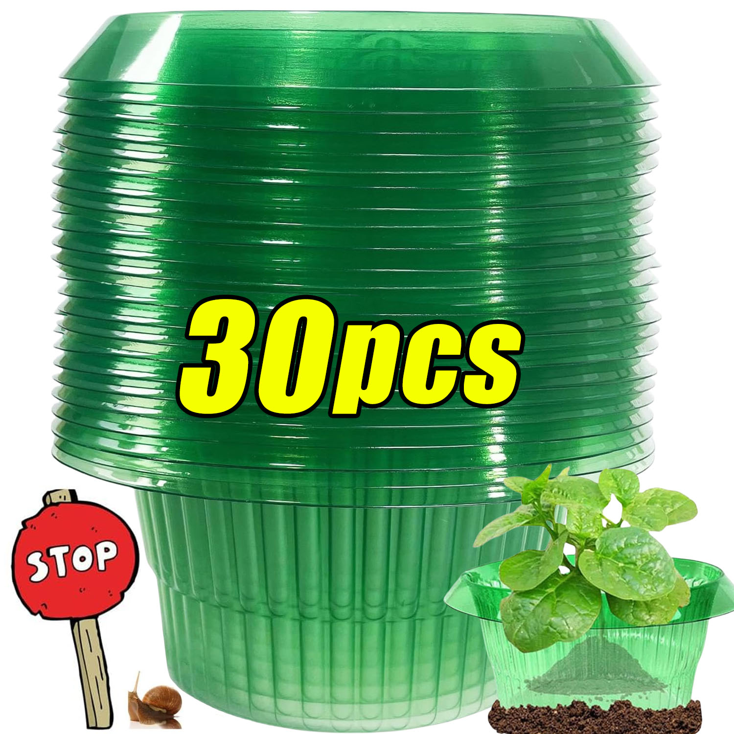 Terracotta Pot - 1/30pcs Plants Slug Protection Rings Green