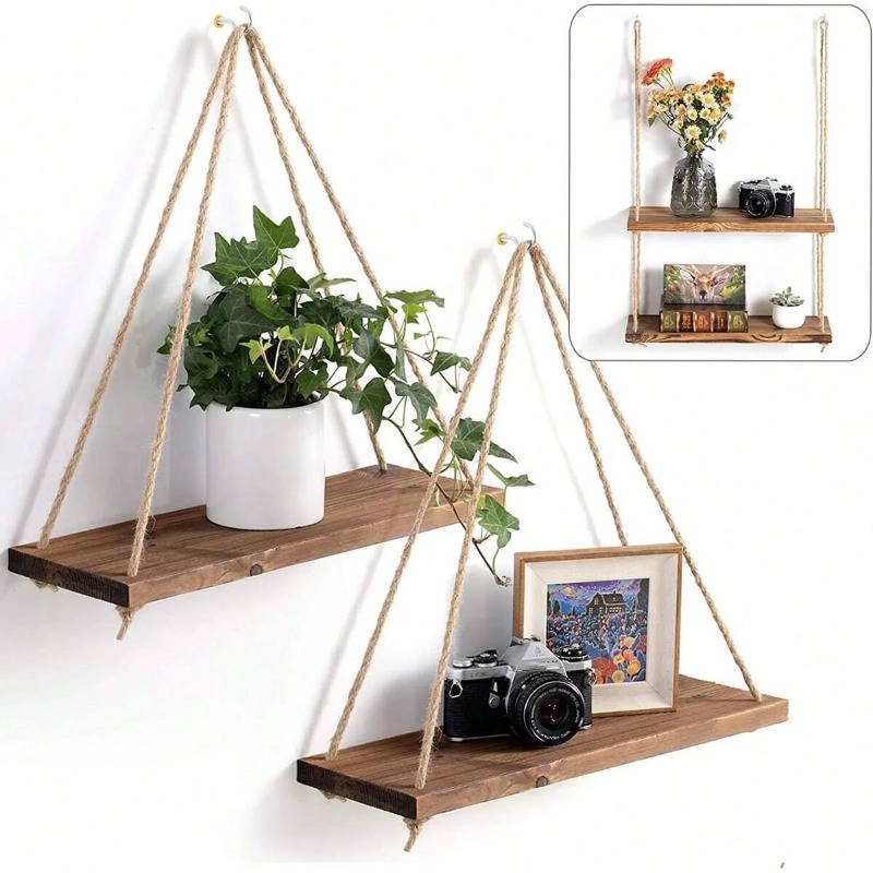 1PC Wooden Swing Hanging Hemp  - Terracotta Pot 评论和价格