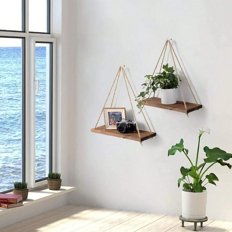 1PC Wooden Swing Hanging Hemp  - Terracotta Pot 评论和价格