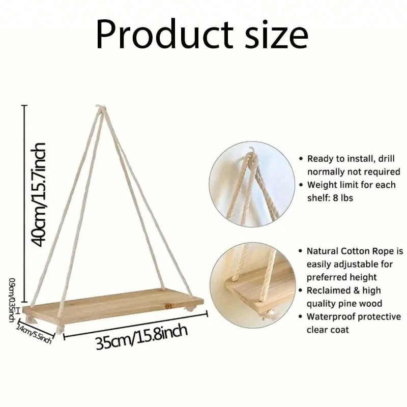 1PC Wooden Swing Hanging Hemp  - Terracotta Pot 评论和价格